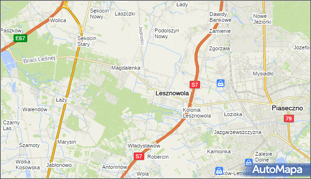 mapa Lesznowola powiat piaseczyński, Lesznowola powiat piaseczyński na mapie Targeo