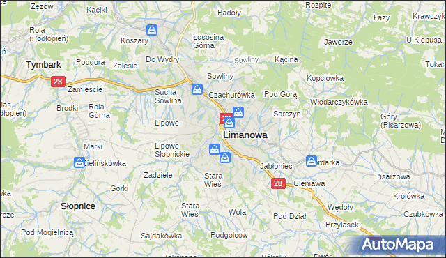 mapa Limanowa, Limanowa na mapie Targeo