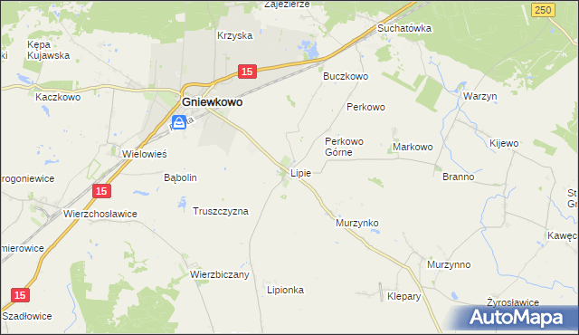 mapa Lipie gmina Gniewkowo, Lipie gmina Gniewkowo na mapie Targeo