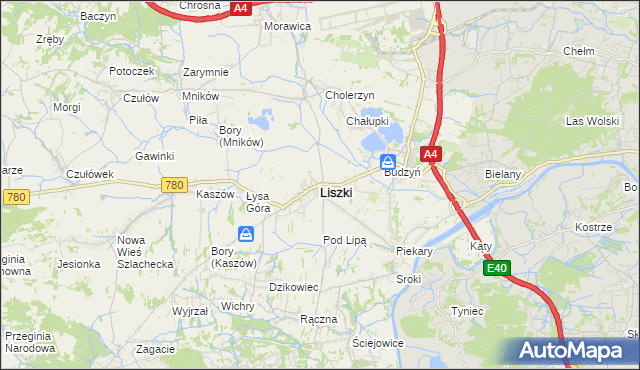 mapa Liszki powiat krakowski, Liszki powiat krakowski na mapie Targeo