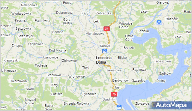mapa Łososina Dolna, Łososina Dolna na mapie Targeo