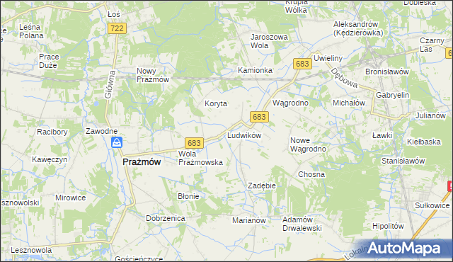 mapa Ludwików gmina Prażmów, Ludwików gmina Prażmów na mapie Targeo