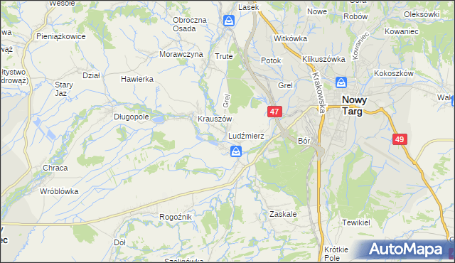 mapa Ludźmierz, Ludźmierz na mapie Targeo