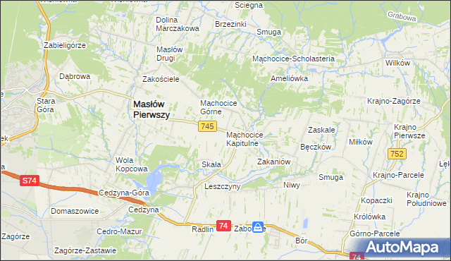 mapa Mąchocice Kapitulne, Mąchocice Kapitulne na mapie Targeo