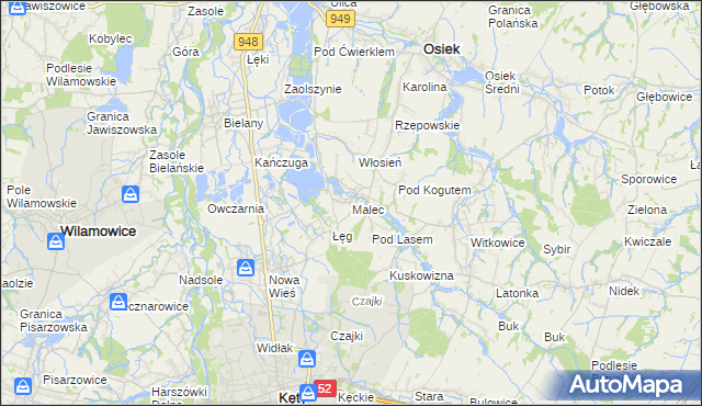 mapa Malec gmina Kęty, Malec gmina Kęty na mapie Targeo