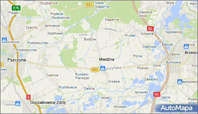 mapa Miedźna, Miedźna na mapie Targeo