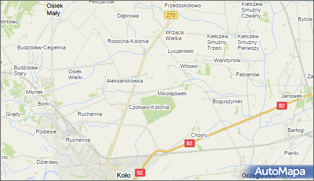 mapa Mikołajówek gmina Koło, Mikołajówek gmina Koło na mapie Targeo