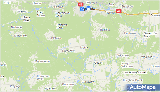 mapa Mokra gmina Stąporków, Mokra gmina Stąporków na mapie Targeo
