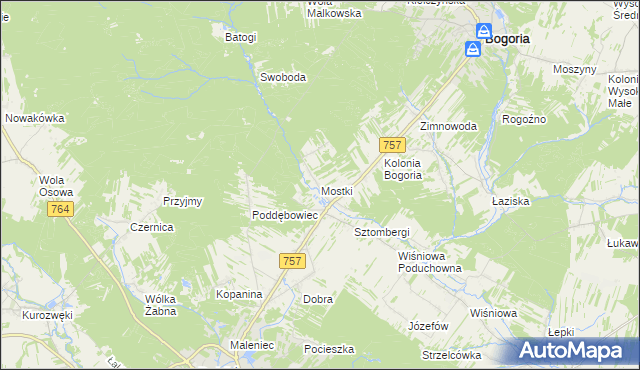 mapa Mostki gmina Staszów, Mostki gmina Staszów na mapie Targeo