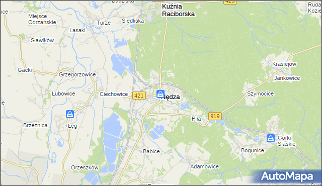 mapa Nędza powiat raciborski, Nędza powiat raciborski na mapie Targeo
