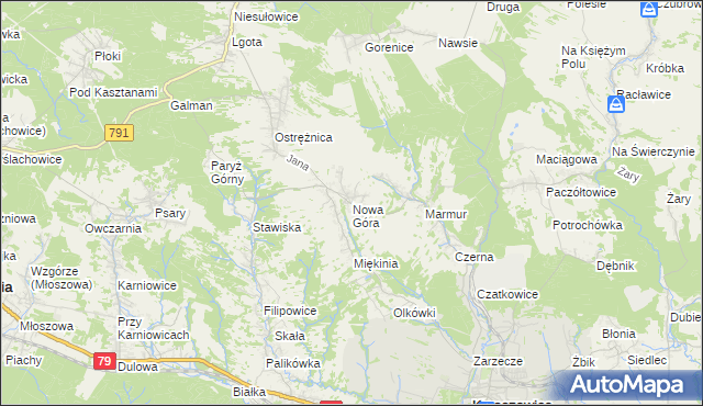mapa Nowa Góra gmina Krzeszowice, Nowa Góra gmina Krzeszowice na mapie Targeo