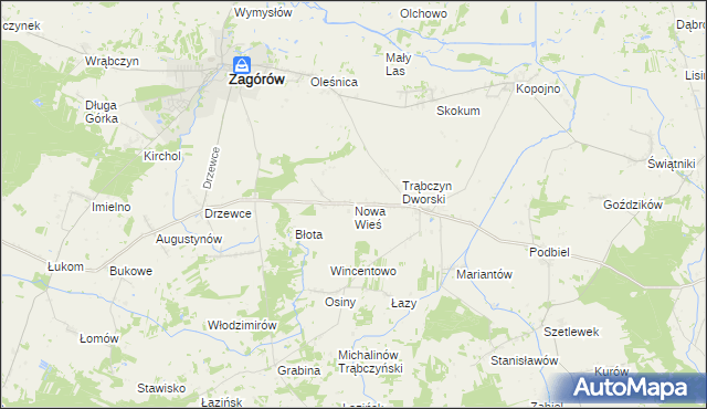 mapa Nowa Wieś gmina Zagórów, Nowa Wieś gmina Zagórów na mapie Targeo