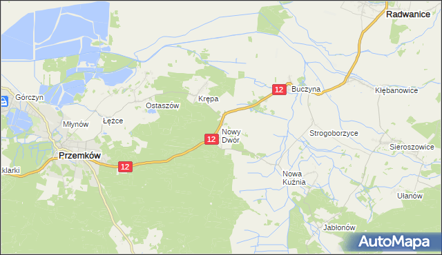 mapa Nowy Dwór gmina Radwanice, Nowy Dwór gmina Radwanice na mapie Targeo