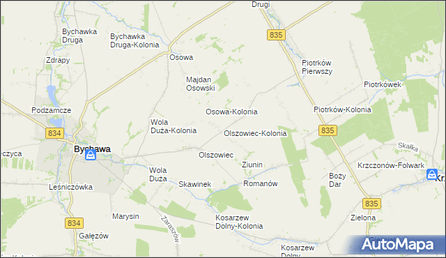 mapa Olszowiec-Kolonia gmina Bychawa, Olszowiec-Kolonia gmina Bychawa na mapie Targeo