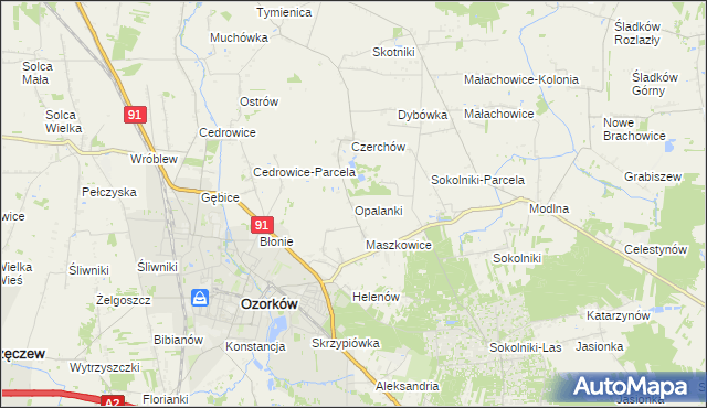 mapa Opalanki gmina Ozorków, Opalanki gmina Ozorków na mapie Targeo