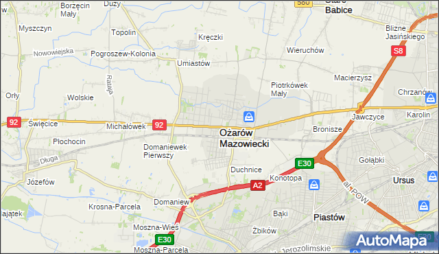 mapa Ożarów Mazowiecki, Ożarów Mazowiecki na mapie Targeo