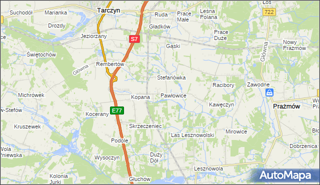 mapa Pawłowice gmina Tarczyn, Pawłowice gmina Tarczyn na mapie Targeo