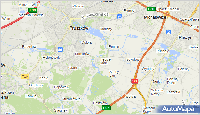 mapa Pęcice Małe, Pęcice Małe na mapie Targeo