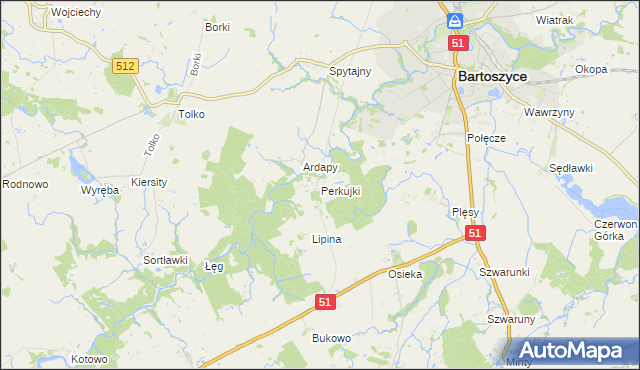 mapa Perkujki, Perkujki na mapie Targeo