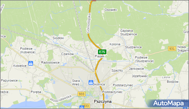 mapa Piasek gmina Pszczyna, Piasek gmina Pszczyna na mapie Targeo