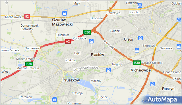 mapa Piastów powiat pruszkowski, Piastów powiat pruszkowski na mapie Targeo