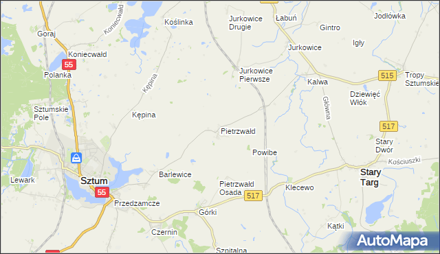 mapa Pietrzwałd gmina Sztum, Pietrzwałd gmina Sztum na mapie Targeo