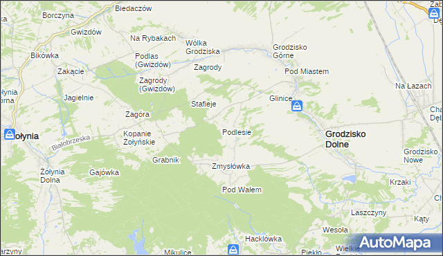 mapa Podlesie gmina Grodzisko Dolne, Podlesie gmina Grodzisko Dolne na mapie Targeo