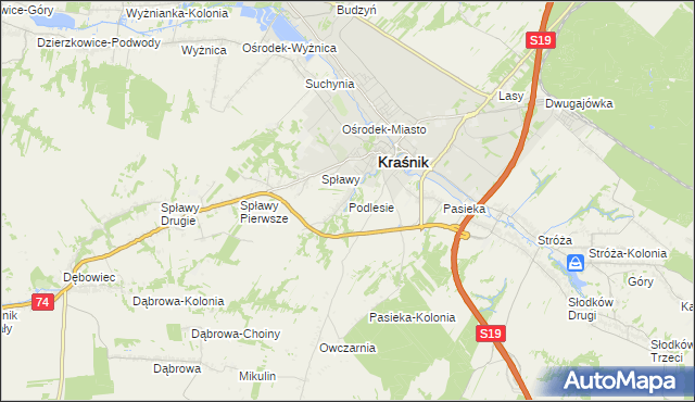 mapa Podlesie gmina Kraśnik, Podlesie gmina Kraśnik na mapie Targeo