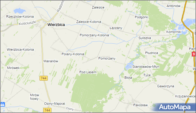 mapa Pomorzany gmina Wierzbica, Pomorzany gmina Wierzbica na mapie Targeo