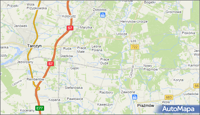 mapa Prace Duże, Prace Duże na mapie Targeo