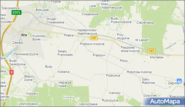 mapa Prędocin gmina Iłża, Prędocin gmina Iłża na mapie Targeo