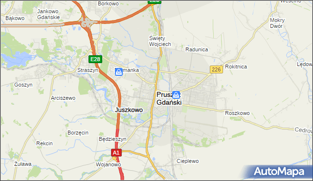 mapa Pruszcz Gdański, Pruszcz Gdański na mapie Targeo