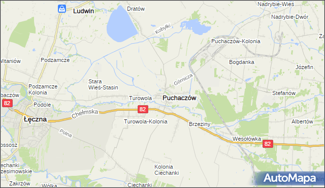 mapa Puchaczów powiat łęczyński, Puchaczów powiat łęczyński na mapie Targeo