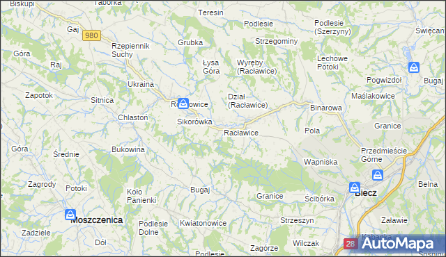 mapa Racławice gmina Biecz, Racławice gmina Biecz na mapie Targeo