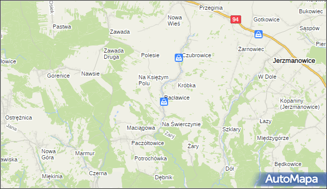 mapa Racławice gmina Jerzmanowice-Przeginia, Racławice gmina Jerzmanowice-Przeginia na mapie Targeo