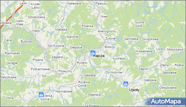 mapa Rajcza, Rajcza na mapie Targeo