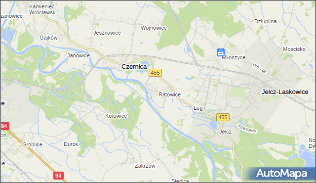 mapa Ratowice gmina Czernica, Ratowice gmina Czernica na mapie Targeo
