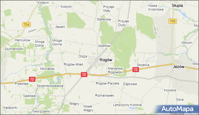 mapa Rogów powiat brzeziński, Rogów powiat brzeziński na mapie Targeo