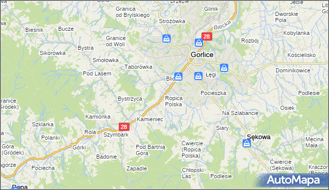 mapa Ropica Polska, Ropica Polska na mapie Targeo
