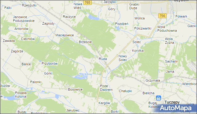 mapa Ruda gmina Gnojno, Ruda gmina Gnojno na mapie Targeo