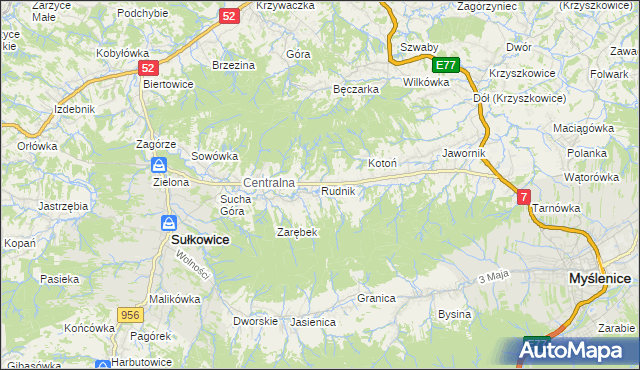 mapa Rudnik gmina Sułkowice, Rudnik gmina Sułkowice na mapie Targeo