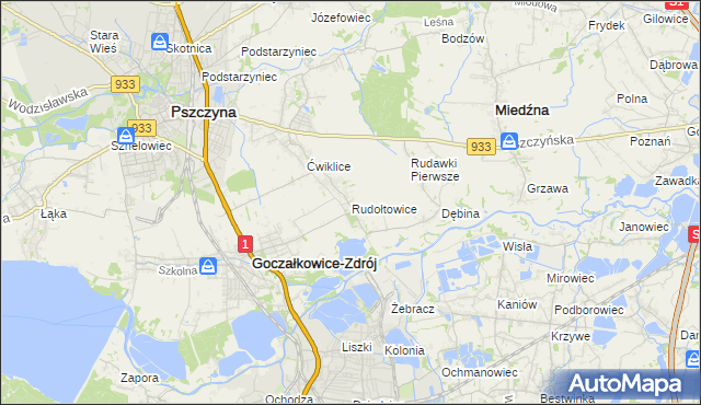 mapa Rudołtowice, Rudołtowice na mapie Targeo