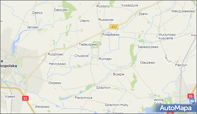 mapa Rumiejki gmina Środa Wielkopolska, Rumiejki gmina Środa Wielkopolska na mapie Targeo