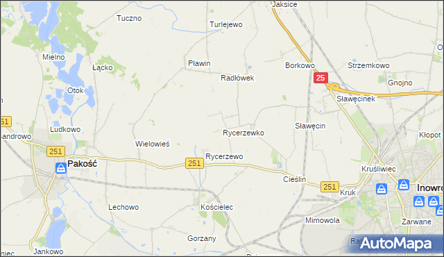 mapa Rycerzewko gmina Pakość, Rycerzewko gmina Pakość na mapie Targeo