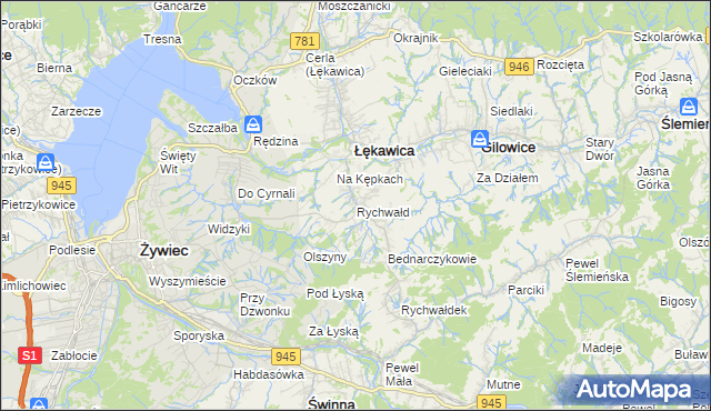 mapa Rychwałd gmina Gilowice, Rychwałd gmina Gilowice na mapie Targeo