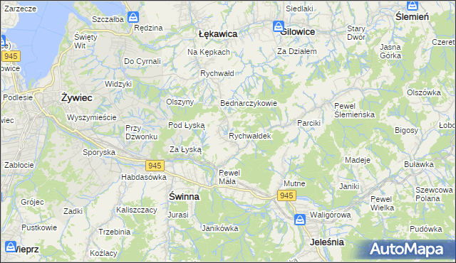 mapa Rychwałdek, Rychwałdek na mapie Targeo