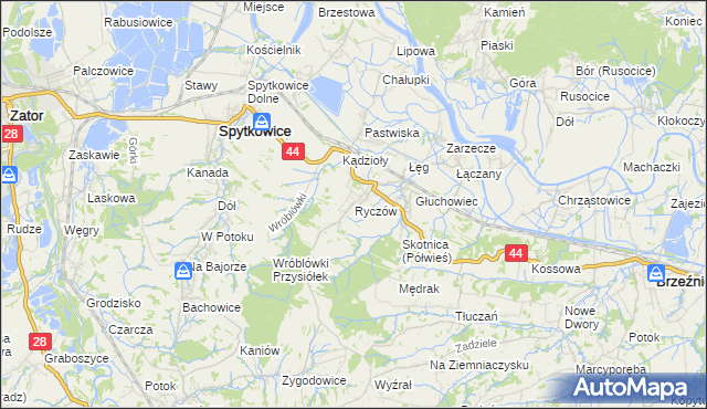 mapa Ryczów gmina Spytkowice, Ryczów gmina Spytkowice na mapie Targeo