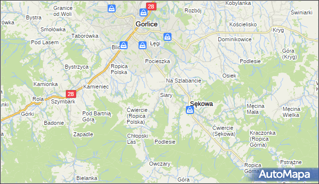 mapa Siary, Siary na mapie Targeo