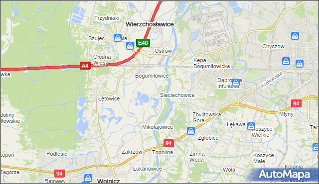 mapa Sieciechowice gmina Wierzchosławice, Sieciechowice gmina Wierzchosławice na mapie Targeo