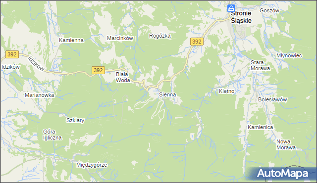 mapa Sienna gmina Stronie Śląskie, Sienna gmina Stronie Śląskie na mapie Targeo